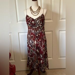 ANN TAYLOR | Red Silk sun dress with gold metallic specs | Size 6 Petite